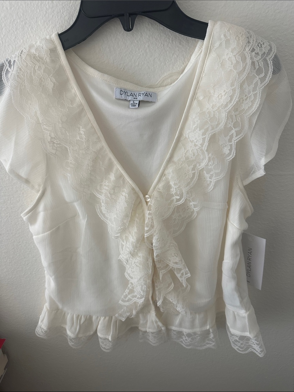 Ivory Lace-Trim V-Neck Blouse